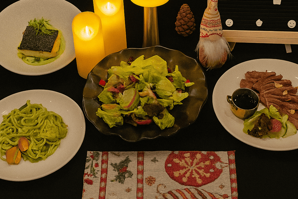 A refined appetizer platter at SkyOn9, beautifully arranged with premium cheeses, imported cold cuts, fresh fruits, and crispy crackers